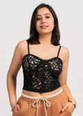 Black Stylish Floral Tank Top - Free Size