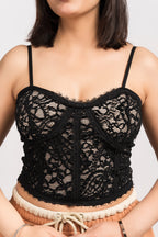 Black Stylish Floral Tank Top - Free Size