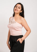 Pink Bloom Stylish One-shoulder top Free Size