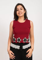 Maroon Floral Free Size Crop Top