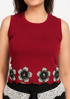 Maroon Floral Free Size Crop Top