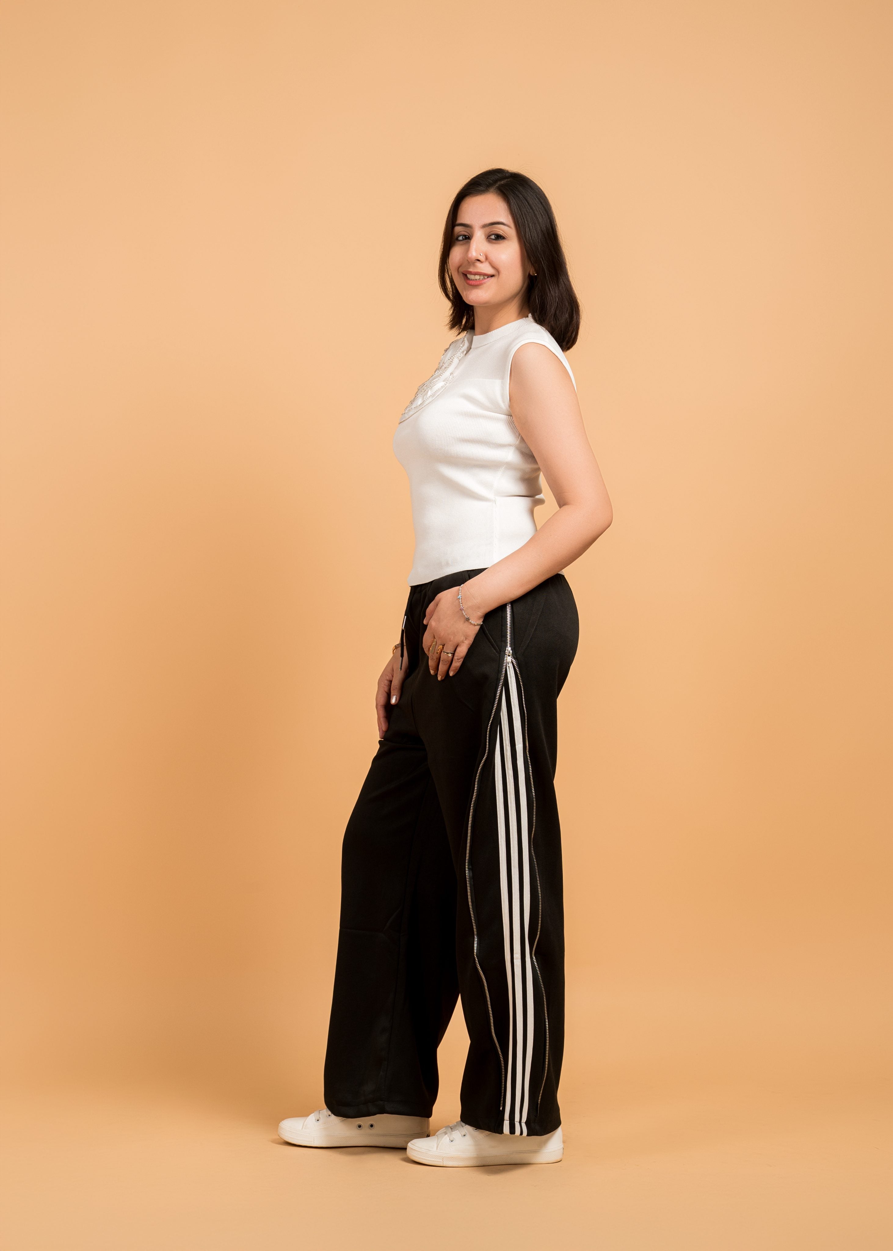 Black With White Stipe Casual Pant