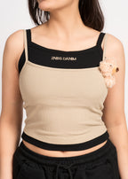 Beige & Black Cute Tank top