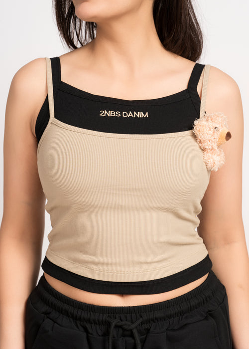Beige & Black Cute Tank top